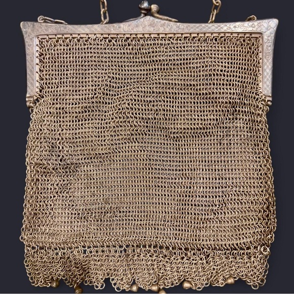 German Silver Handbags - Vintage Silver mesh Evening Bag. 1920s. German Silver Co. Real Silver. Antique